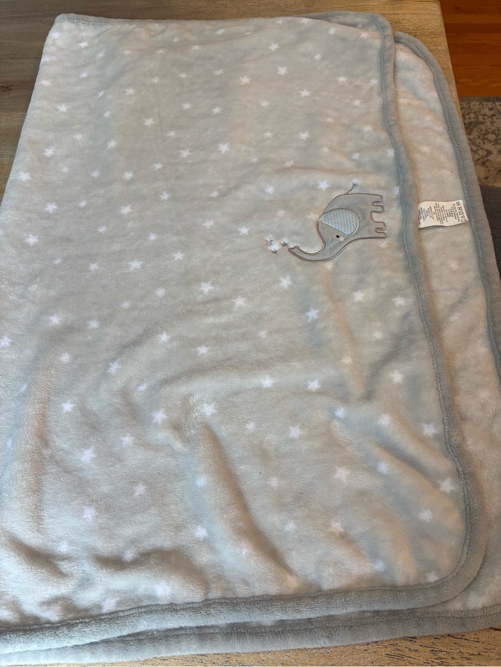 Parent’s Choice Baby Blanket Gray Elephant Stars Plush Fleece EUC Neutral - Picture 5 of 6